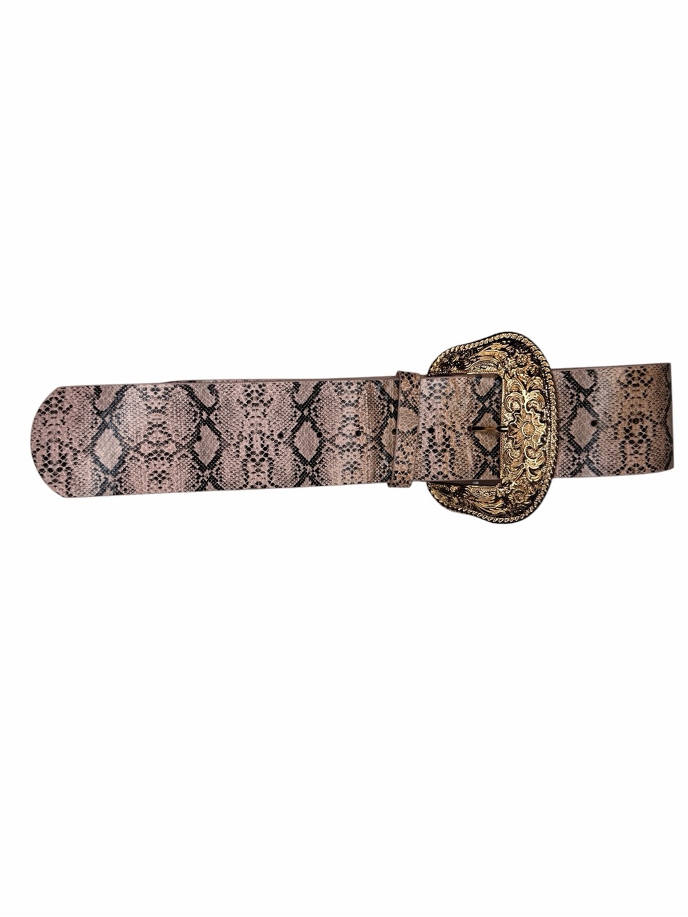 Wide Snakeskin Print Western Belt Ornate Gold Buckle Adjustable